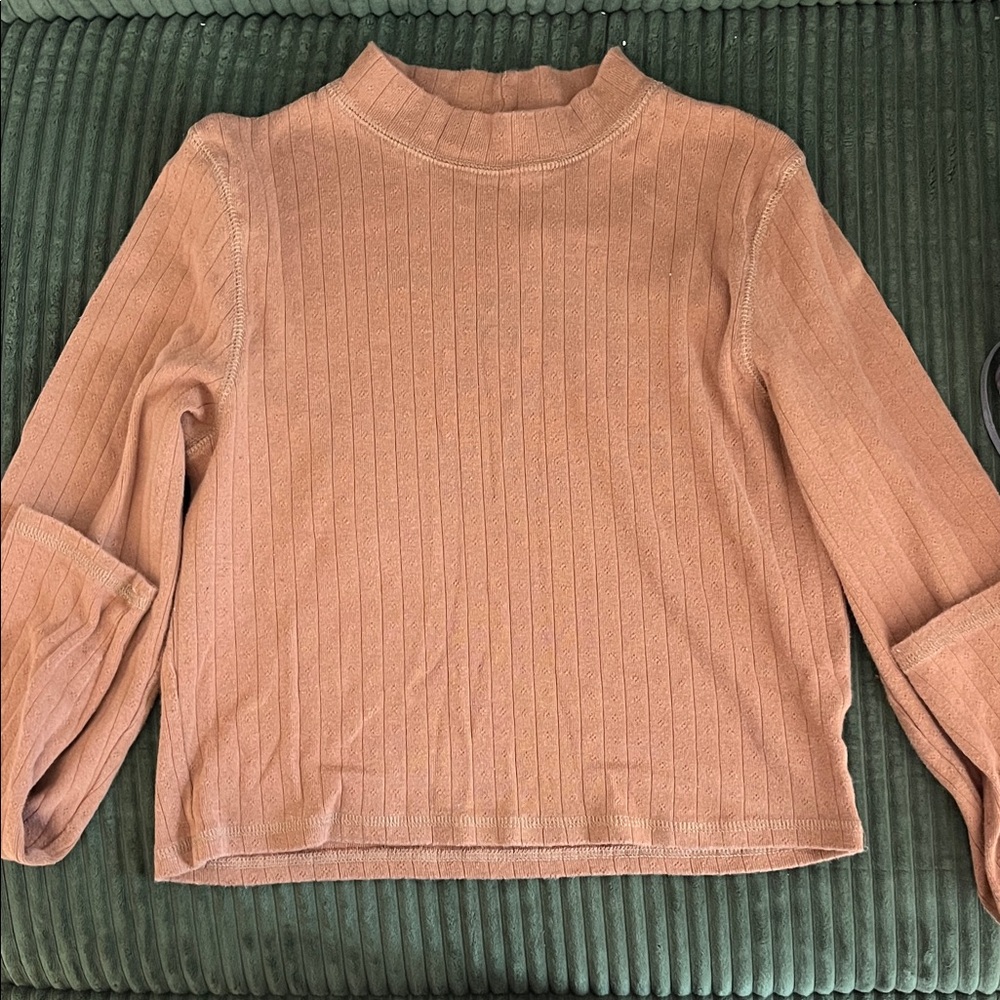 🎉5/$25 Burnt orange Women's Ribbed Long-Sleeve cropped Mock Neck Top -